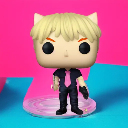 Prompt: blond catboy with pink shirt funko pop, funko pop