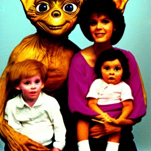 Image similar to family photo, with et, 1 9 8 4