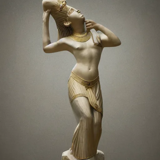 Image similar to a scenic view of an Egyptian goddess statue sculpted in blended marble by bernini, texturized