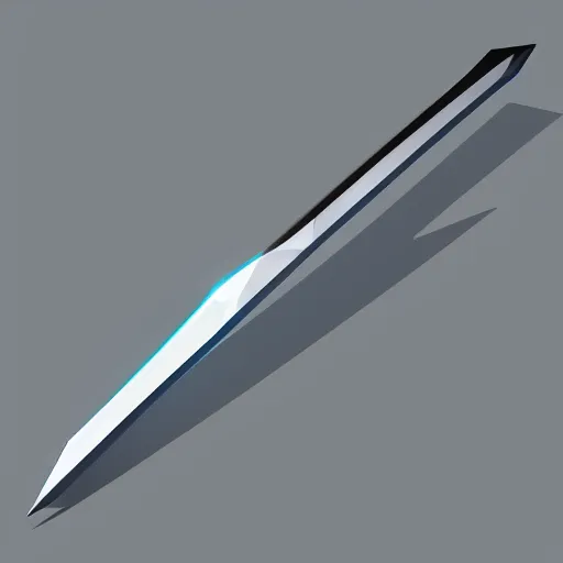 Image similar to isometric vector low poly silver sword with black hilt icon, blue background, cgsociety, volumetric lighting