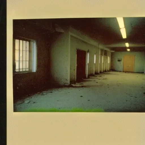 Image similar to polaroid coloured photo of a sanatorium with poltergeist paranormal activities