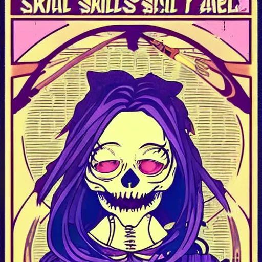 Image similar to anime manga skull portrait girl female skeleton astronaut illustration , the Simpsons, 80s art frank miller ditko and alphonse mucha pop art nouveau