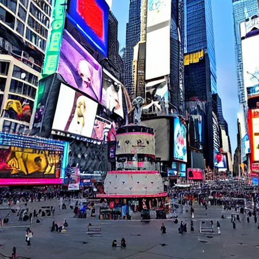 Prompt: alien spacecraft in times square, highly detailed, realistic photo