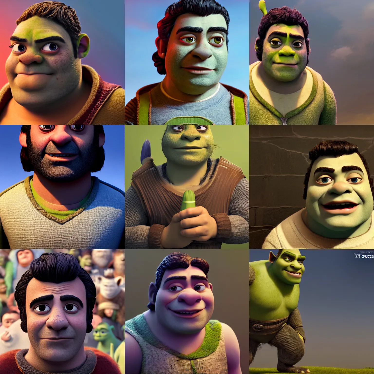 Prompt: Oscar Isaac in Shrek animated Movie, High quality illustration, trending on artstation, octane render, 4k, Pixar rendering,
