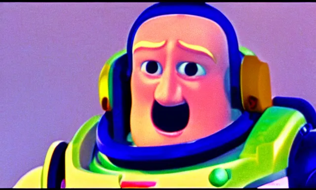 Image similar to full - color cinematic movie still from a 1 9 6 8 science - fiction film by stanley kubrickstarring buzz lightyear in a space - station. detailed facial - features ; epic ; artistic ; oscar - winning.