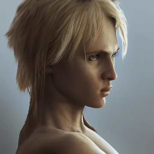 Prompt: legendary blond female warrior, shallow depth of field, moody lighting, 8 k, concept art,