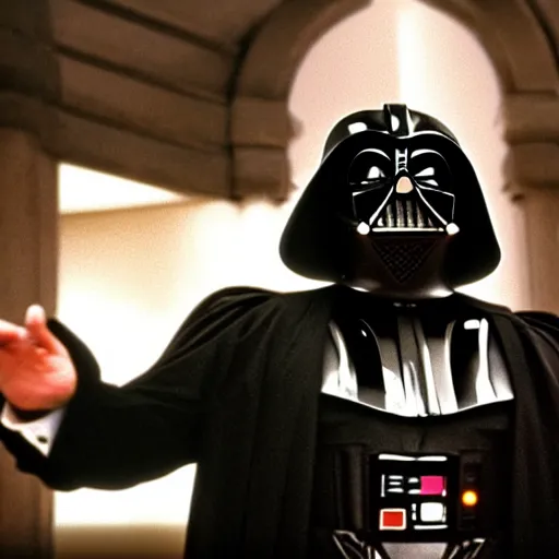 Prompt: Donald Trump in the costume of Darth Vader, movie still