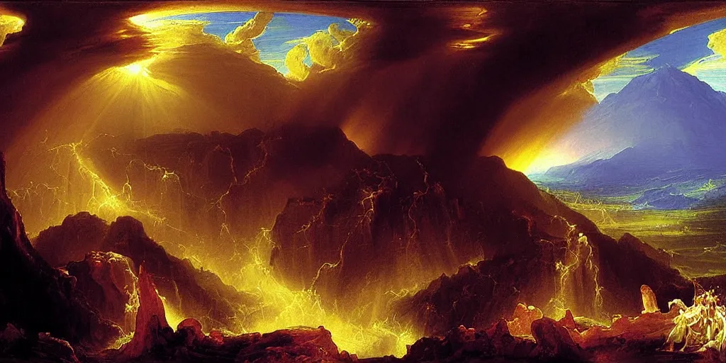 Image similar to heaven and hell painted by thomas cole