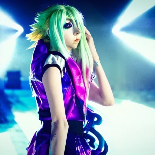 Prompt: cinematic scene with taylor momsen as jolyne from jojo's bizarre adventure, live action film, stone ocean, dramatic, small details, volumetric lighting, still frame