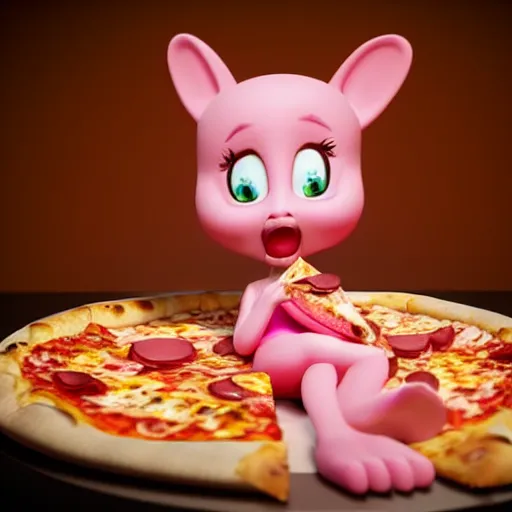 Prompt: still photo pinky pie eating pizza, highly detailed, photorealistic portrait, bright studio setting, studio lighting, crisp quality and light reflections, unreal engine 5 quality render