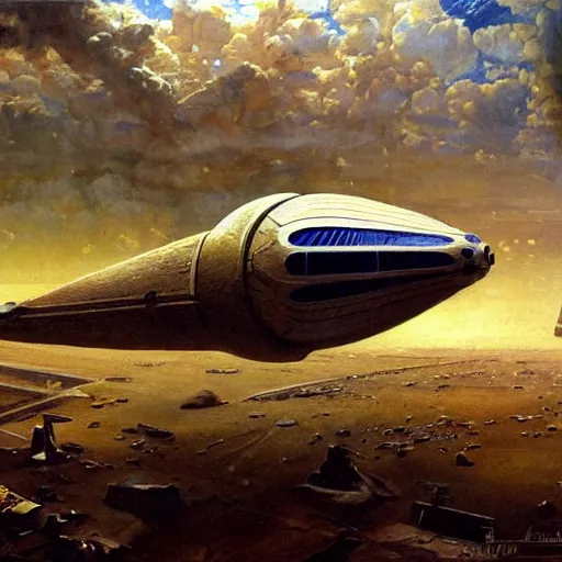 Image similar to a egyptian spaceship, stuck in the ground, the spaceship is on fire, smoke, rainstorm, lightning, angry, kinetic, john sargent, adolphe bouguereaum, norman rockwell, trending on artstation, highly detailed oil painting,