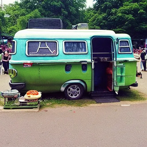 Prompt: “yoda selling burger in a food van”