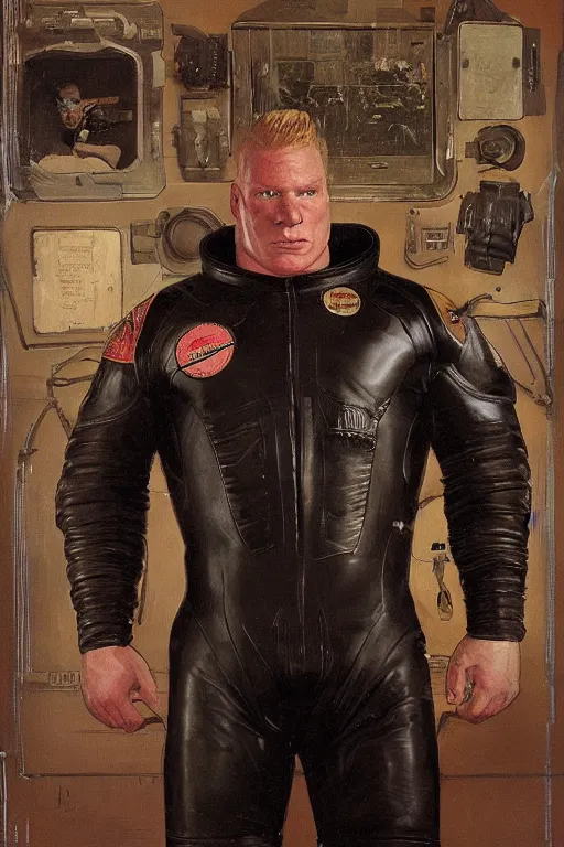 Image similar to upper body portrait of brock lesnar wearing leather spacesuit in victorian living room, illustration by norman rockwell, jacob collins, artstation character art, greg rutkowski