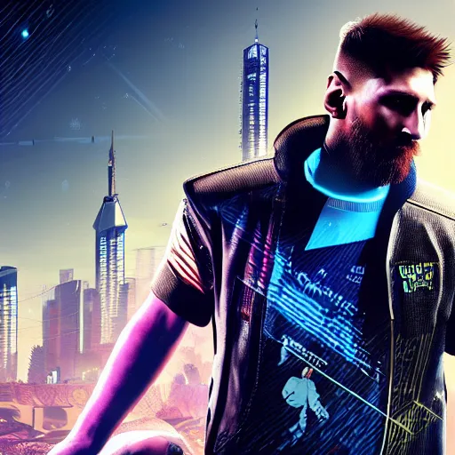 Image similar to Messi as a cyber,cyberpunk 2077,realistic,very detailed,HDR,steampunk