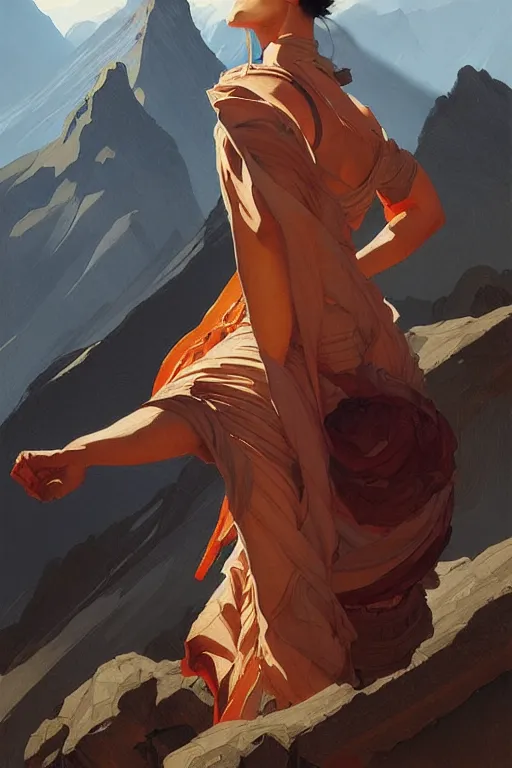 Image similar to mountain, taoism, painting by greg rutkowski, j. c. leyendecker, artgerm