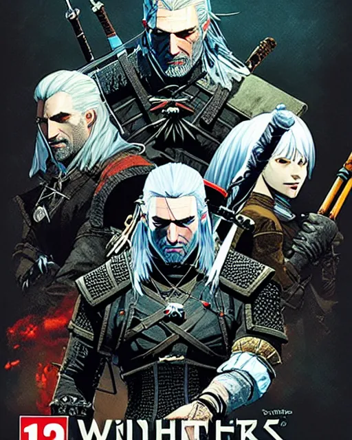 Image similar to witcher boxart by yoji shinkawa and yoji shinkawa and yoji shinkawa and yoji shinkawa