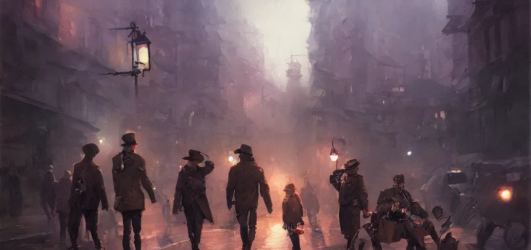 Prompt: beautiful painting of a gang at night in Soviet Russia, by Sergey Kolesov, Stanley Artgermm, Tom Bagshaw, Greg Rutkowski, Carne Griffiths, trending on Artstation, 8k, masterpiece, graffiti paint, dishonored, fine detail, full of color, intricate detail