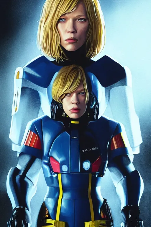 Image similar to a striking painting of Léa Seydoux as 2000AD Judge Anderson, strong lighting, ultra realism, highly detailed, trending on artstation, 4K, HD, oil on canvas