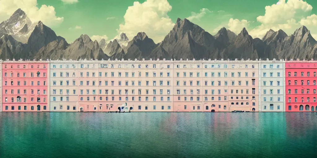 Prompt: a very high resolution image from a new movie, upside - down building, beautiful scenery, photorealistic, photography, directed by wes anderson