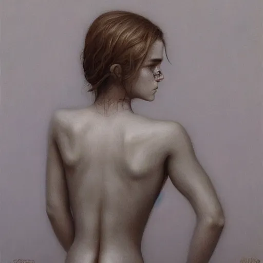 Image similar to Emma Watson. Zdzisław Beksiński