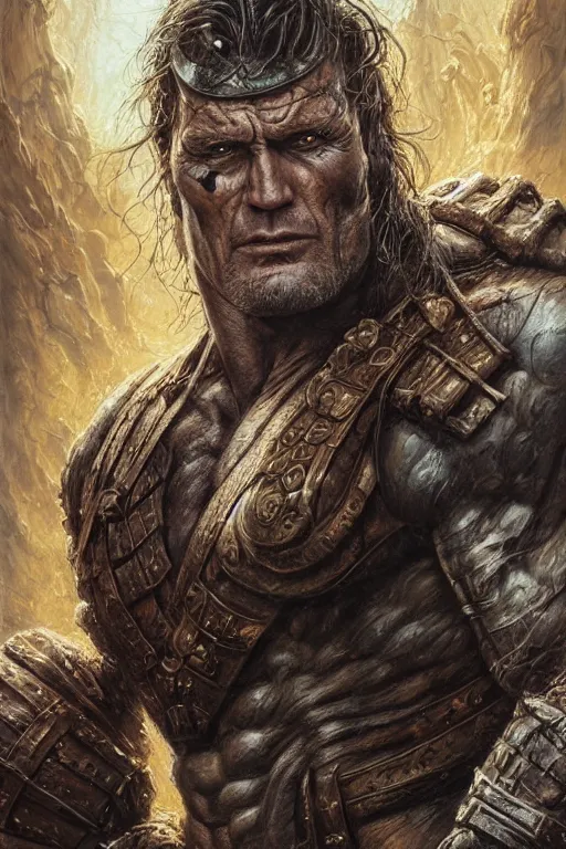 Prompt: closeup portrait shot of dolph lundgren as destruction of the endless, the sandman herculean thanos, conan the barbarian, highly detailed, digital painting, artstation, concept art, soft focus, depth of field, artgerm, tomasz alen kopera, peter mohrbacher, donato giancola, wlop, boris vallejo