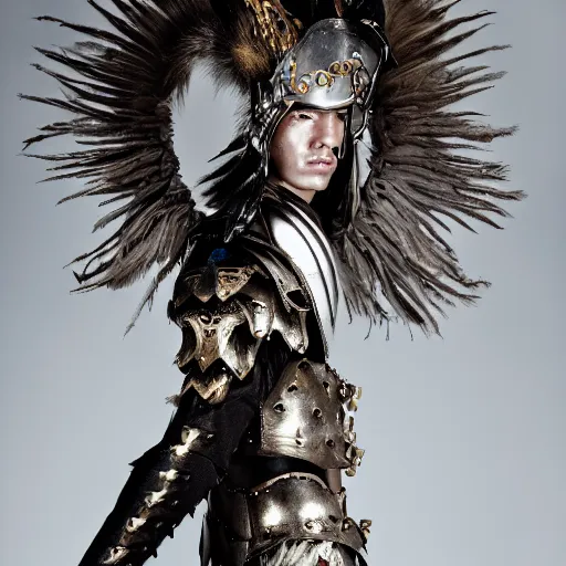 Image similar to a portrait of a beautiful young pagan male wearing an alexander mcqueen armor , photographed by andrew thomas huang, artistic