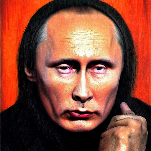 Image similar to stupid degraded retard vlad putin photo - realistic, color image, hyper realistic, 2 k, highly detailed, occult art, by giger, fractal structure