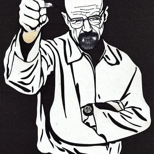 Prompt: walter white the detective holding a knife as evidence for the case, vintage art, ultrarealistic