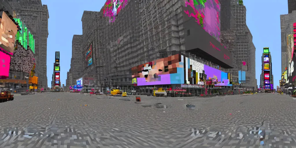 Image similar to times square in minecraft