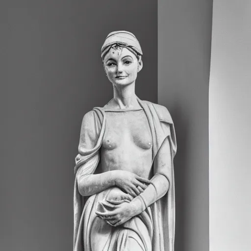 Image similar to Audrey Hepburn dressed in a veil as a marmor statue by Michelangelo, Sigma 85 mm f/1.4