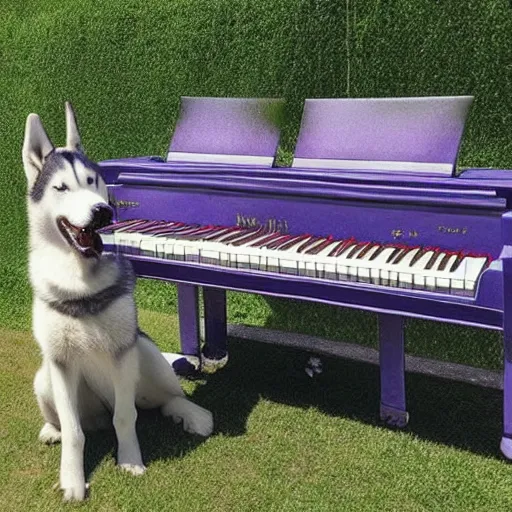 Image similar to photo of a husky playing a giant piano