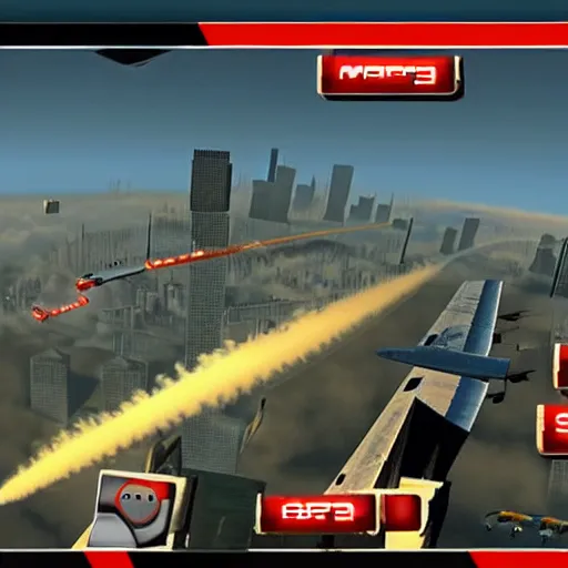 Image similar to a screenshot from the video game super 9 / 1 1, in which players control planes and intend to hit as many towers as possible, multiplayer party game, video game screenshot