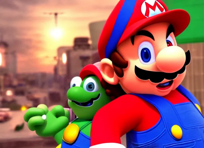 Image similar to film still of mario and yoshi in the new sci - fi movie, 8 k