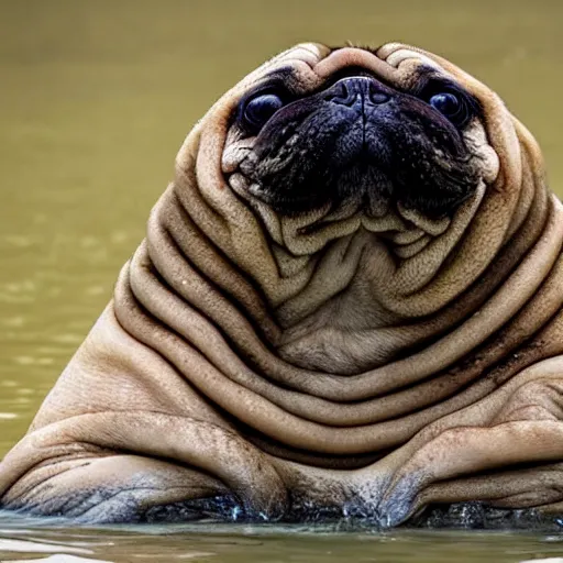 Image similar to a walrus that looks like a pug, national geographic photography