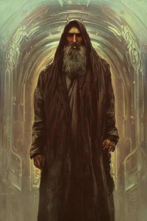 Prompt: grigori rasputin in a religious pose hyperrealistic portrait, bladerunner street, art of elysium by jeremy mann and alphonse mucha and greg rutkowski, fantasy art, photo realistic, dynamic lighting, artstation, poster, volumetric lighting, very detailed face, 4 k, award winning