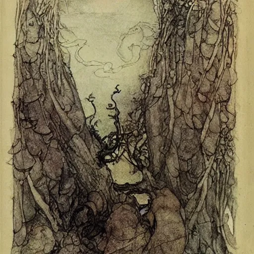 Image similar to The blood-dimmed tide is loosed and everywhere the ceremony of innocence is drowned, painted by Arthur Rackham