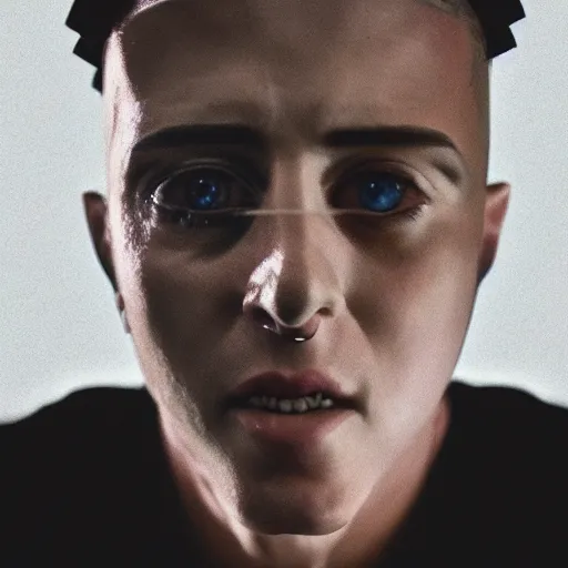 Prompt: a cinematic film still of rapper lil skies as a cybernetic cyborg, cgi, surrealism, film photography