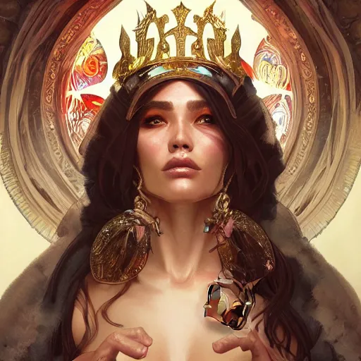 Prompt: portrait of a very hot queen, D&D, fantasy, highly detailed, digital painting, artstation, smooth, sharp focus, illustration, art by artgerm and greg rutkowski and alphonse mucha