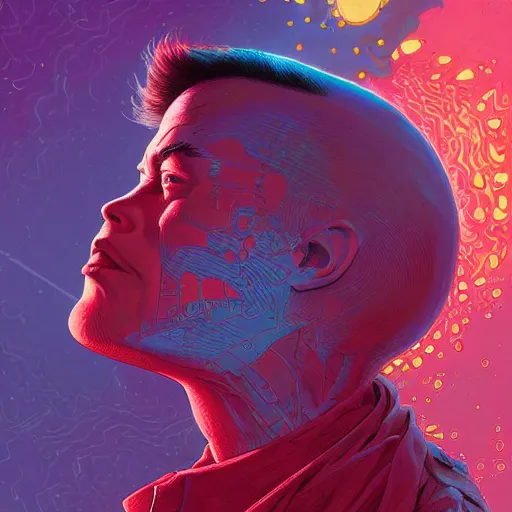 Prompt: elon musk crying by william barlowe and pascal blanche and tom bagshaw and elsa beskow and enki bilal and franklin booth, neon rainbow vivid colors smooth, liquid, curves, very fine high detail 3 5 mm lens photo 8 k resolution