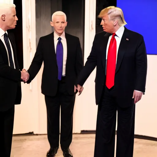 Image similar to anderson cooper and donald trump shaking hands