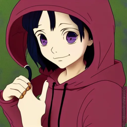 Image similar to christina ricci as a anime character, wearing a hoodie, cute wiener dog, natural lighting, path traced, highly detailed, high quality, cartoon, digital painting, by don bluth and ross tran and studio ghibli and alphonse mucha