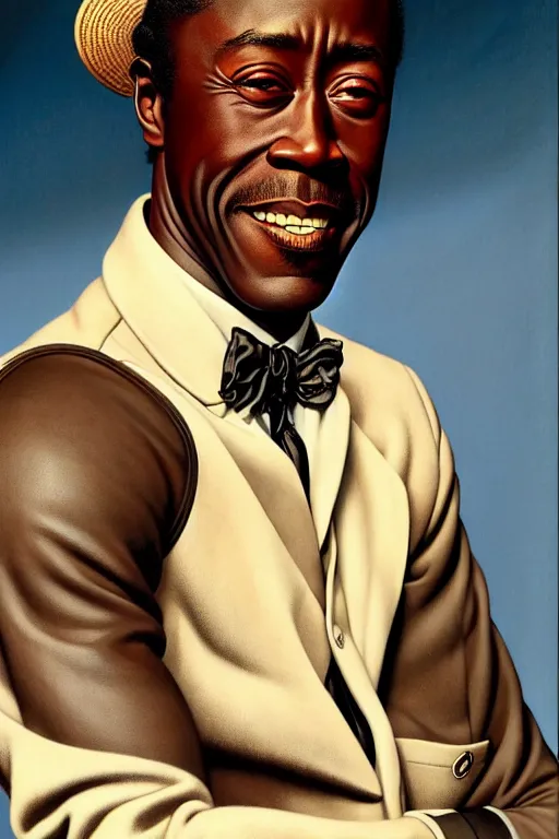 Prompt: don cheadle by gil elvgren and norman rockwell and rob gonsalves and hajime sorayama, hyperrealistic, high detail, ultra detailed, highly detailed face, ruffled fabric