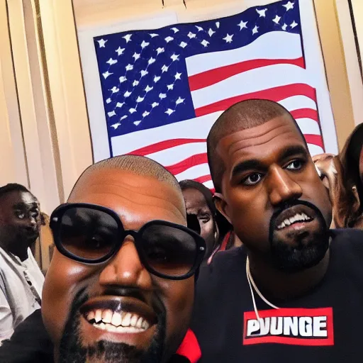 Prompt: kanye west winning the election for us presidency and forcing everyone to wear his new merch