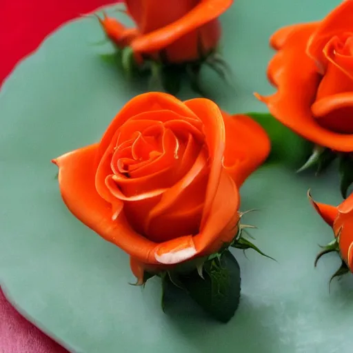 Prompt: roses made out of hot sauce