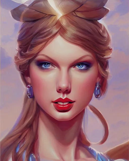 Prompt: portrait of taylor swift as a beautiful greek goddess, jesper ejsing, artgerm, artstation, halo of light