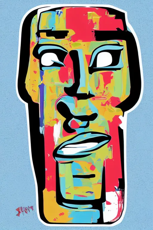 Image similar to vector moai statue popart slap face caricature comics illustration cartoon graffity street digital