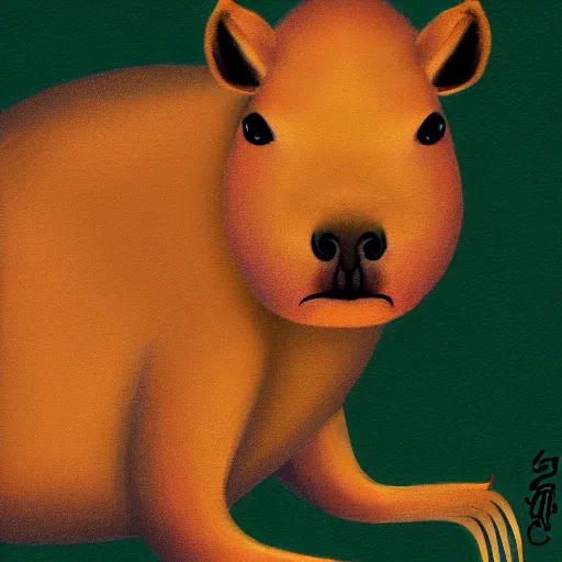 Image similar to a detailed digital painting of demon god capybara