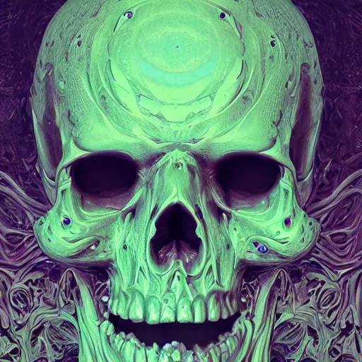 Image similar to portrait_of_a_melting_skull._intricate_abstract._psychedelic_liquod_embossed_intricate_artwork._by_Tooth_Wu_wlop_beeple_dan_mumford._octane_render_trending_on_artstat