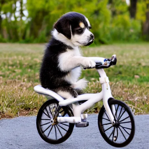 Image similar to puppy riding a bike realistic 4 k