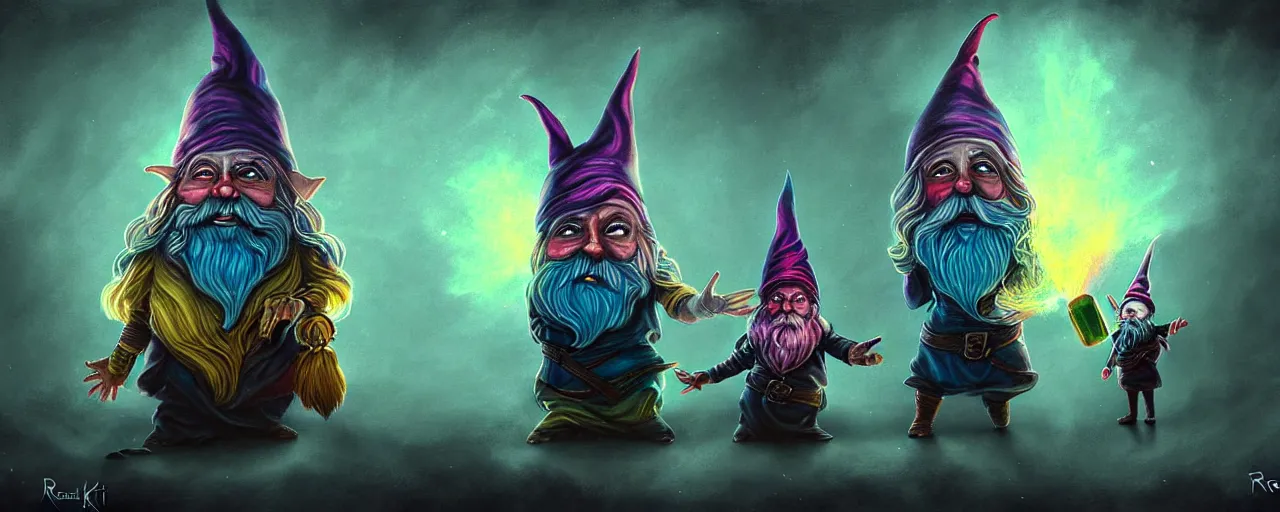 Image similar to whimsical bifrost alchemical gnomes, surreal dark uncanny painting by ronny khalil